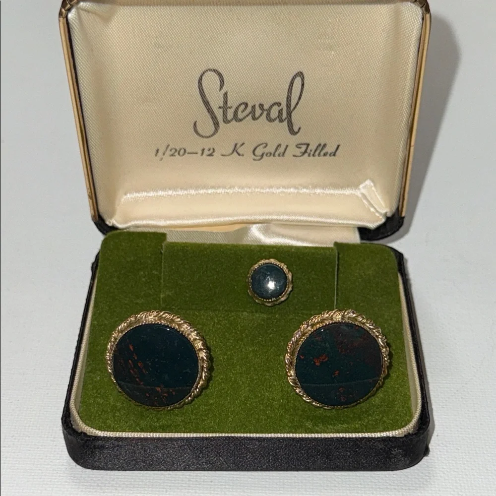 Steval 1/20 12K Gold Filled Cufflinks Jewelry Set preowned built w/original box